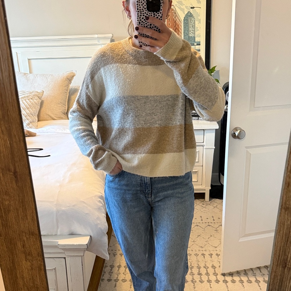 Beige and Gray Striped Sweater